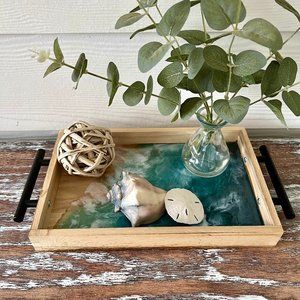 Ocean Waves Resin Wood Serving Tray Charcuterie Board Cheeseboard Beach House